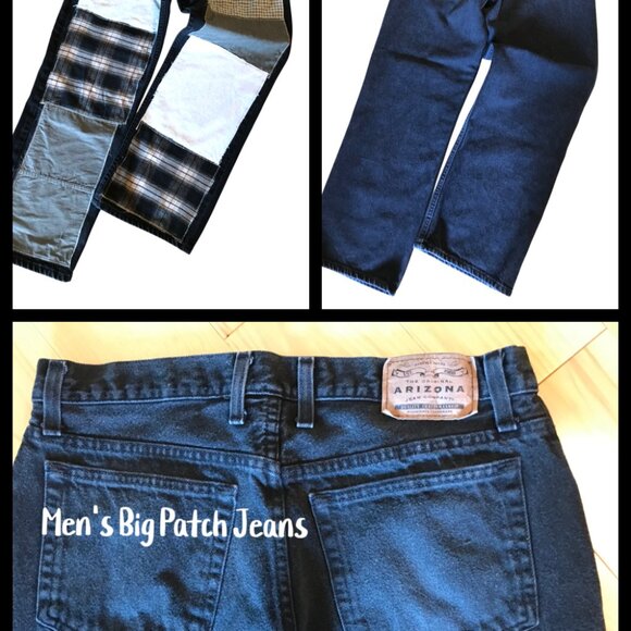 Men’s Big Patch Hippie Pants, 36x32: Grunge Patchwork Jeans, Campus Streetwear - Picture 11 of 11